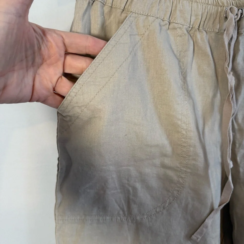Max Studio Women's Wide-Leg Drawstring Linen Cotton Pants - Beige - Picture 4 of 10